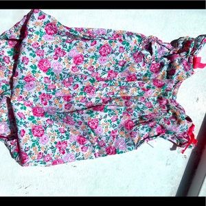 Jacadi floral romper with pink bows